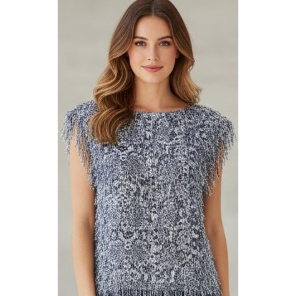 Banana Republic Eyelash Animal Print Sleeveless Top Gray Size S